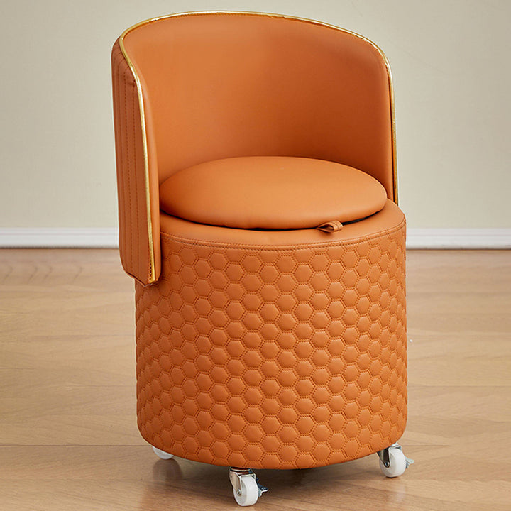 Modern Luxury Nappa-Style Faux Leather Plywood Foam Sponge Round Upholstered Swivel Backrest Armless Vanity Stool For Bedroom
