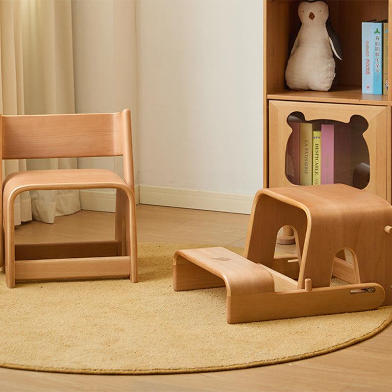 Contemporary Nordic Plywood Beech Wood Trapezoid Design Kids Backrest Armless Low Stool For Living Room
