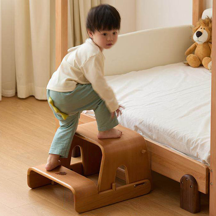 Contemporary Nordic Plywood Beech Wood Trapezoid Design Kids Backrest Armless Low Stool For Living Room