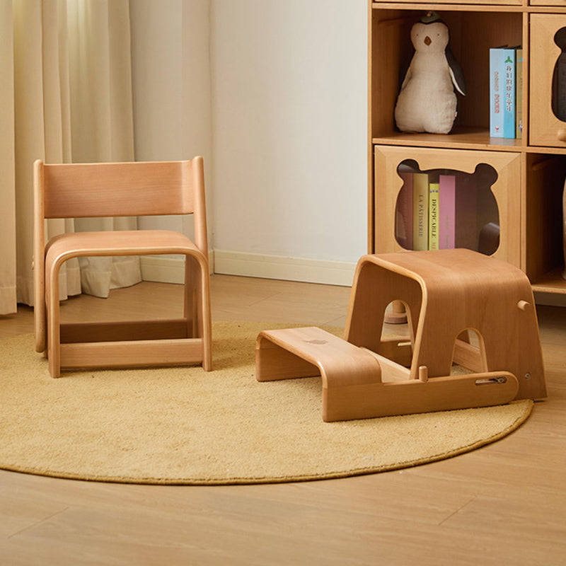 Contemporary Nordic Plywood Beech Wood Trapezoid Design Kids Backrest Armless Low Stool For Living Room