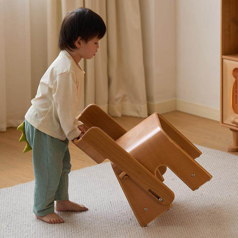 Contemporary Nordic Plywood Beech Wood Trapezoid Design Kids Backrest Armless Low Stool For Living Room