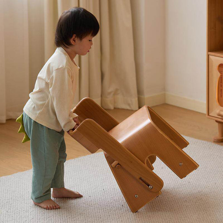 Contemporary Nordic Plywood Beech Wood Trapezoid Design Kids Backrest Armless Low Stool For Living Room