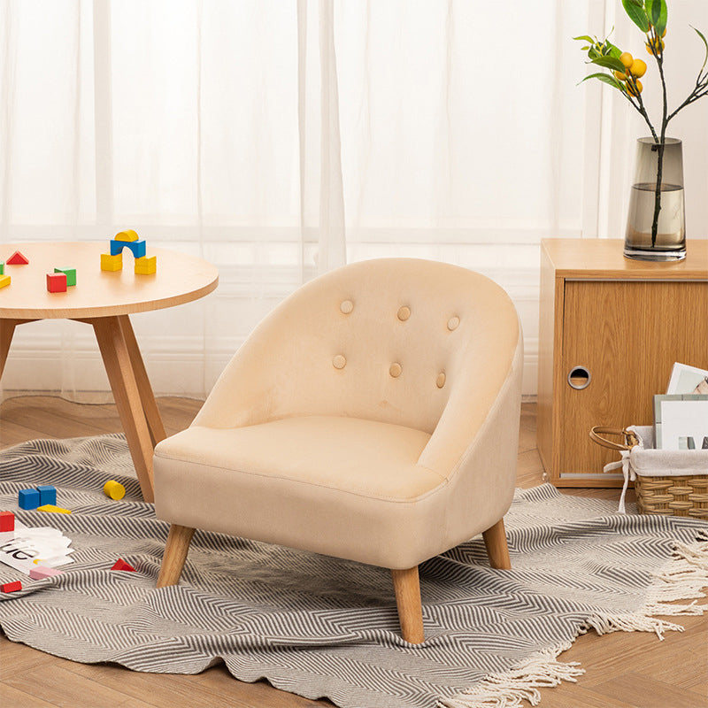 Modern Luxury Faux Leather Velvet Pine Wood Foam Sponge Kid Curved Padded Backrest Armless Low Stool For Living Room