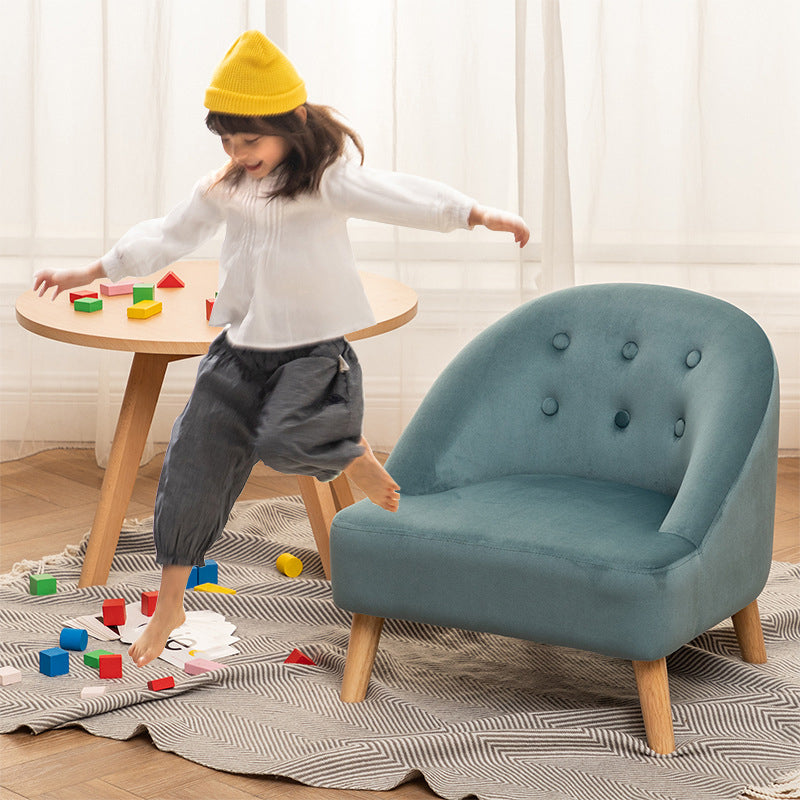 Modern Luxury Faux Leather Velvet Pine Wood Foam Sponge Kid Curved Padded Backrest Armless Low Stool For Living Room