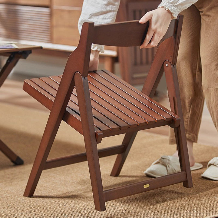 Modern Minimalist Beech Wood Iron Foldable Square Backrest Armless Low Stool For Living Room &amp; Balcony