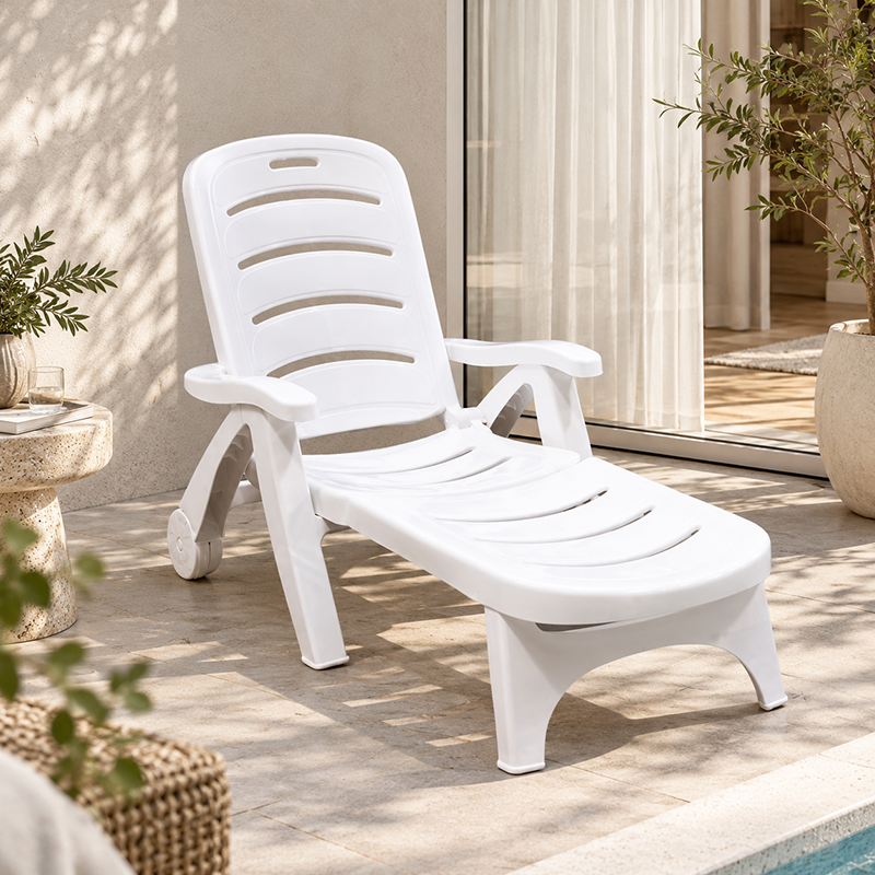 Modern Minimalist PP Foldable Rectangular Adjustable Backrest Armrest Outdoor Lounge Chair For Outdoor Patio