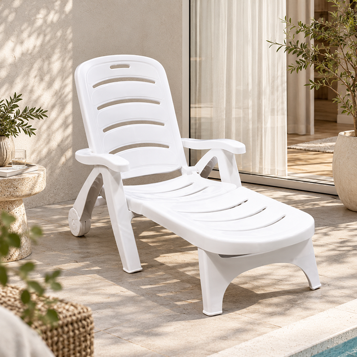Modern Minimalist PP Foldable Rectangular Adjustable Backrest Armrest Outdoor Lounge Chair For Outdoor Patio