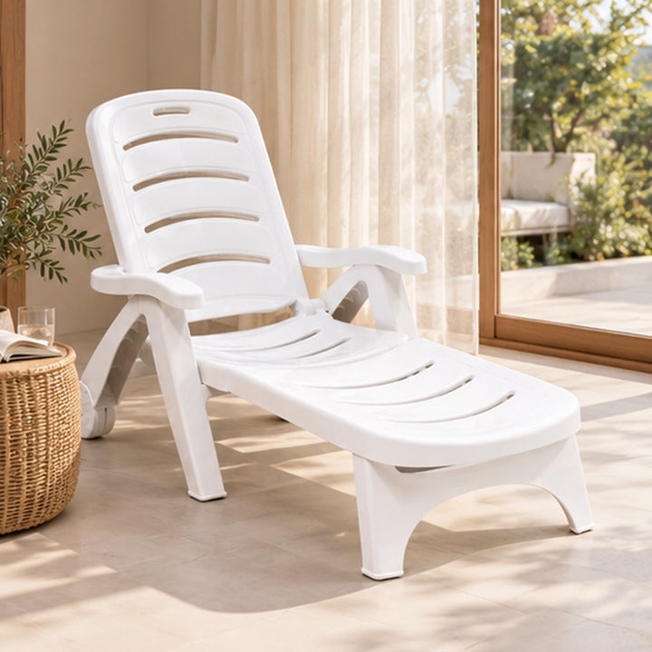 Modern Minimalist PP Foldable Rectangular Adjustable Backrest Armrest Outdoor Lounge Chair For Outdoor Patio