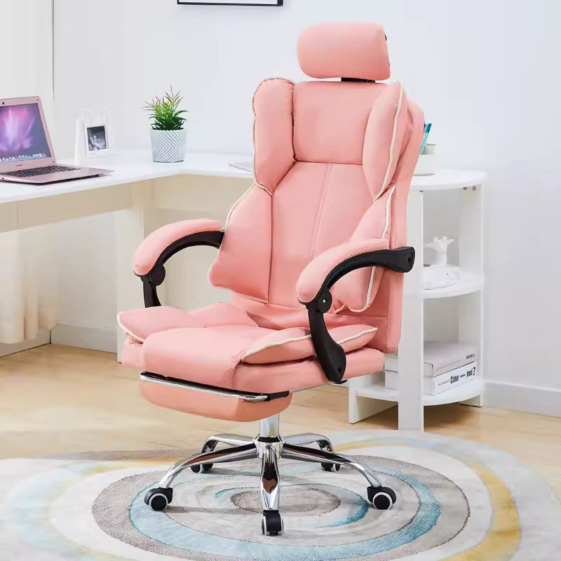 Modern Minimalist PU Leather & Stainless Steel S-Shaped Backrest Desk Chair With Adjustable Height & Swivel For Home Office
