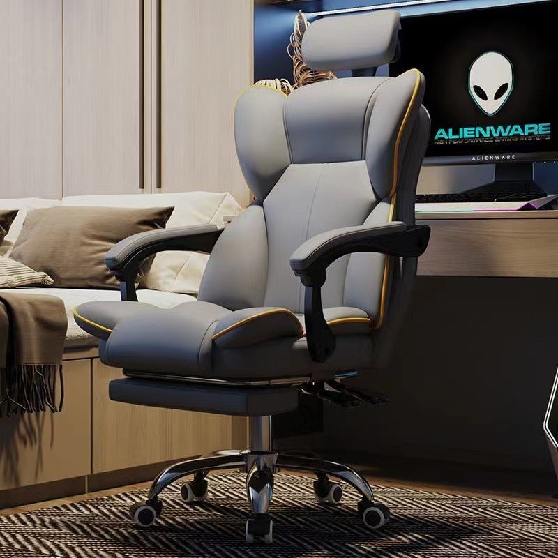 Modern Minimalist PU Leather & Stainless Steel S-Shaped Backrest Desk Chair With Adjustable Height & Swivel For Home Office