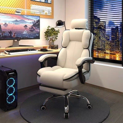 Modern Minimalist PU Leather & Stainless Steel S-Shaped Backrest Desk Chair With Adjustable Height & Swivel For Home Office