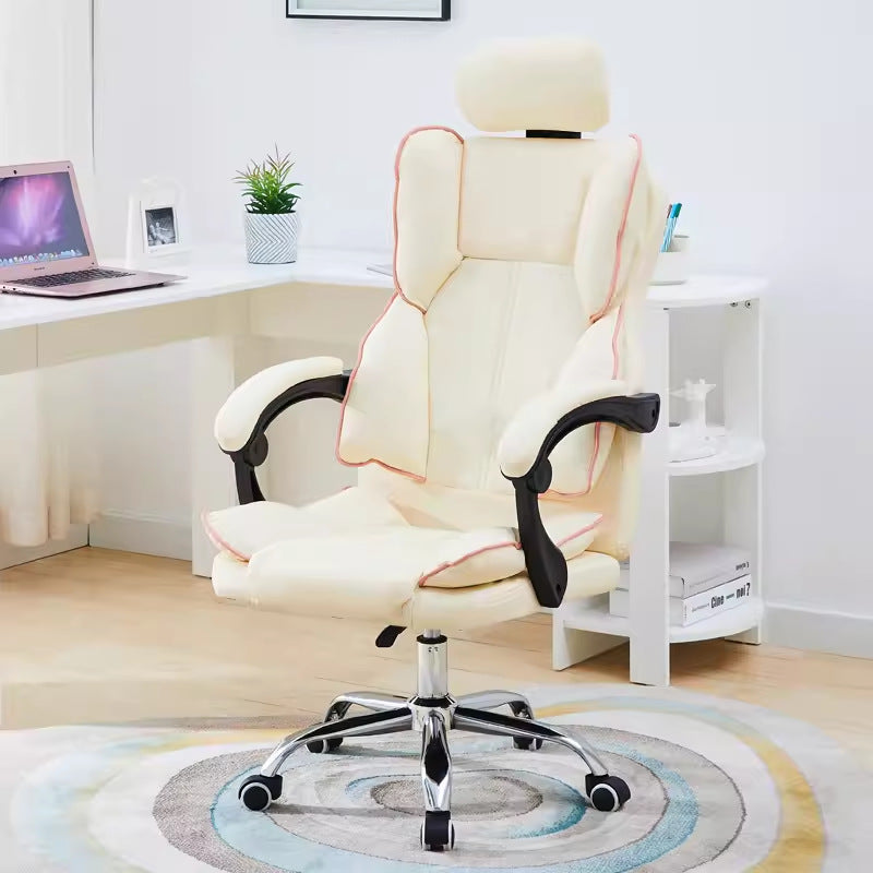Modern Minimalist PU Leather & Stainless Steel S-Shaped Backrest Desk Chair With Adjustable Height & Swivel For Home Office