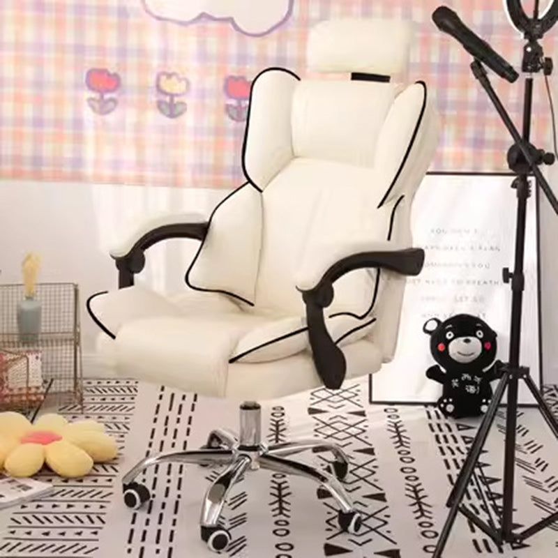 Modern Minimalist PU Leather & Stainless Steel S-Shaped Backrest Desk Chair With Adjustable Height & Swivel For Home Office