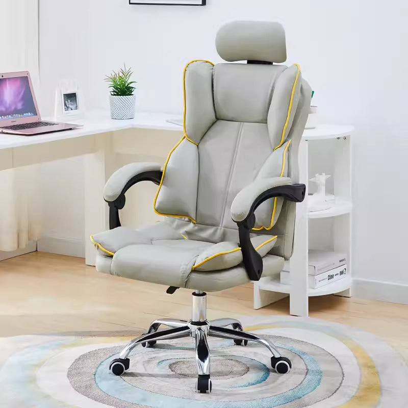 Modern Minimalist PU Leather & Stainless Steel S-Shaped Backrest Desk Chair With Adjustable Height & Swivel For Home Office