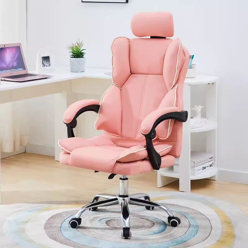 Modern Minimalist PU Leather & Stainless Steel S-Shaped Backrest Desk Chair With Adjustable Height & Swivel For Home Office