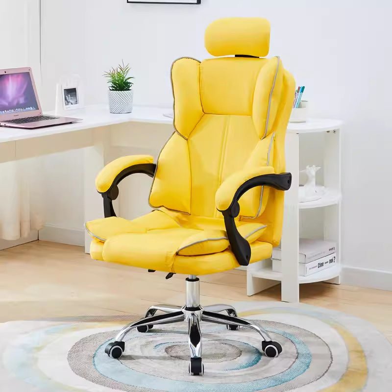 Modern Minimalist PU Leather & Stainless Steel S-Shaped Backrest Desk Chair With Adjustable Height & Swivel For Home Office