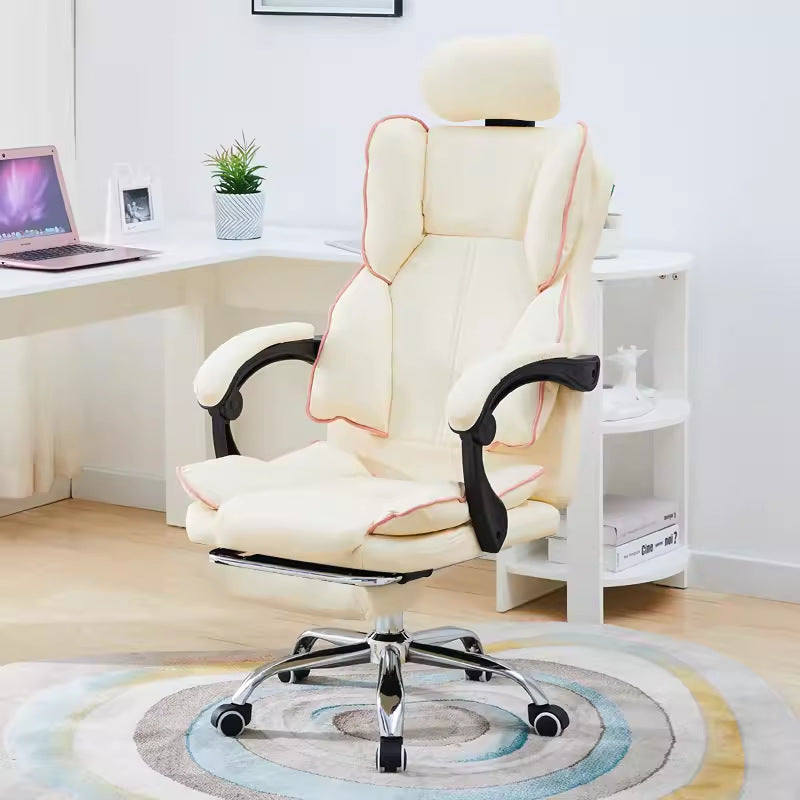 Modern Minimalist PU Leather & Stainless Steel S-Shaped Backrest Desk Chair With Adjustable Height & Swivel For Home Office