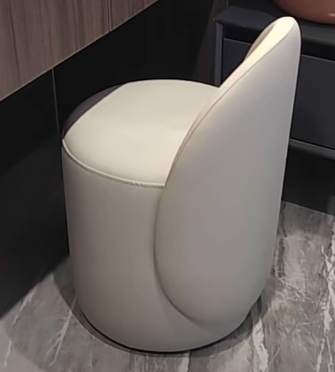 Contemporary Nordic Faux Leather &amp; Rubberwood Cylindrical Vanity Stool With Backrest &amp; Swivel Function For Bedroom