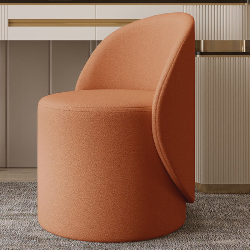 Contemporary Nordic Leather & Rubberwood Cylindrical Vanity Stool With Backrest & Swivel Function For Bedroom