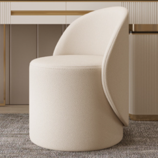 Contemporary Nordic Faux Leather &amp; Rubberwood Cylindrical Vanity Stool With Backrest &amp; Swivel Function For Bedroom