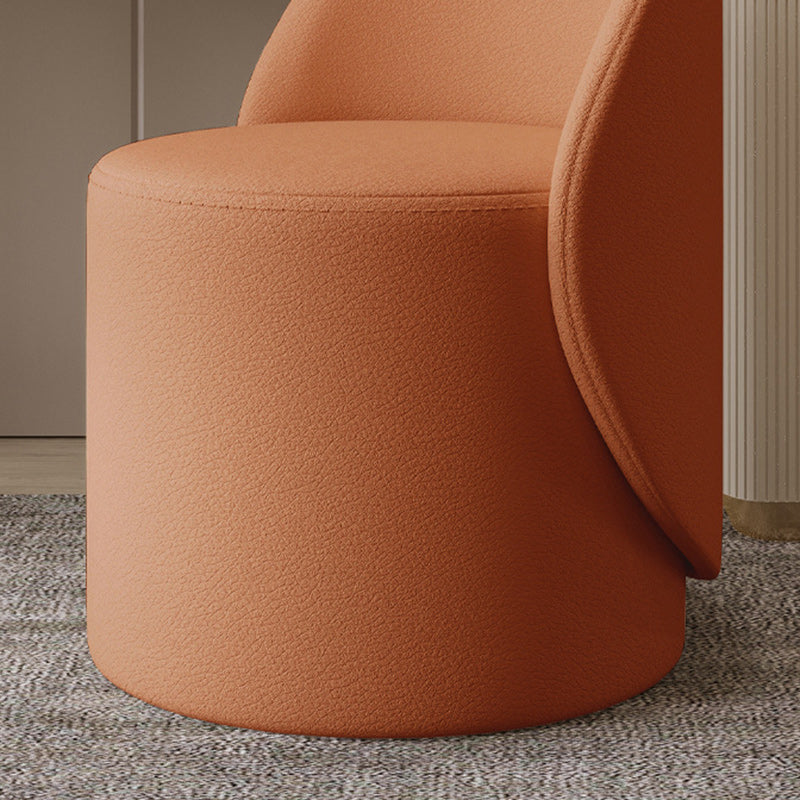 Contemporary Nordic Leather & Rubberwood Cylindrical Vanity Stool With Backrest & Swivel Function For Bedroom