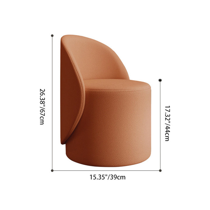 Contemporary Nordic Faux Leather &amp; Rubberwood Cylindrical Vanity Stool With Backrest &amp; Swivel Function For Bedroom