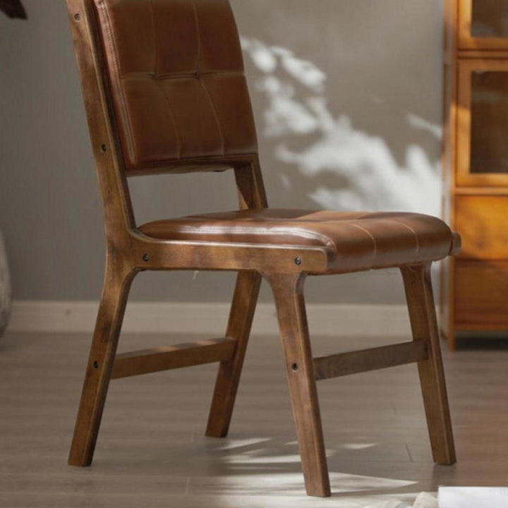 Chaise de salle à manger carrée traditionnelle en cuir PU vintage et bois avec dossier pour salle à manger 