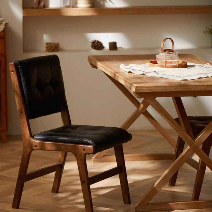Chaise de salle à manger carrée traditionnelle en cuir PU vintage et bois avec dossier pour salle à manger 