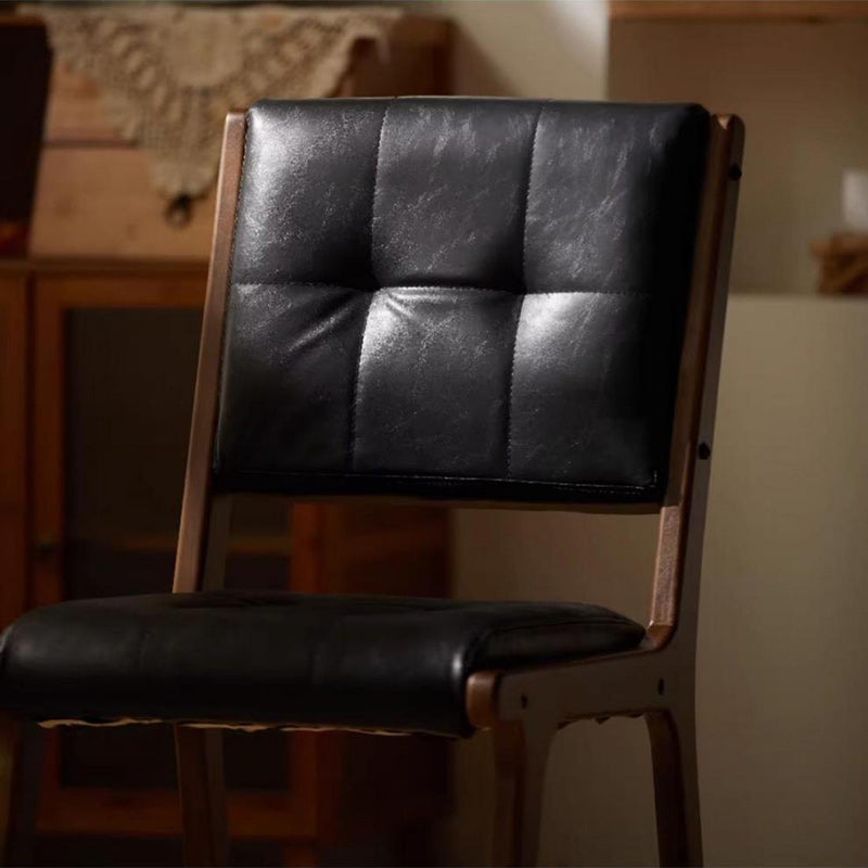 Chaise de salle à manger carrée traditionnelle en cuir PU vintage et bois avec dossier pour salle à manger 