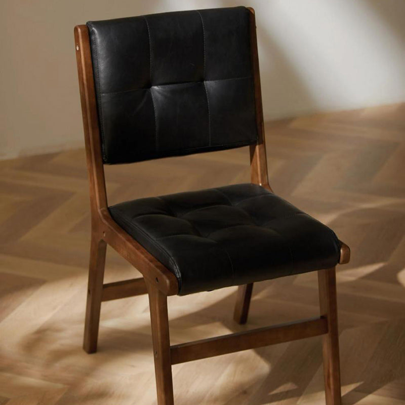 Chaise de salle à manger carrée traditionnelle en cuir PU vintage et bois avec dossier pour salle à manger 