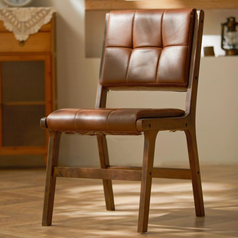Chaise de salle à manger carrée traditionnelle en cuir PU vintage et bois avec dossier pour salle à manger 