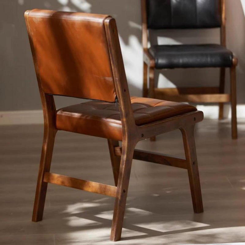Chaise de salle à manger carrée traditionnelle en cuir PU vintage et bois avec dossier pour salle à manger 