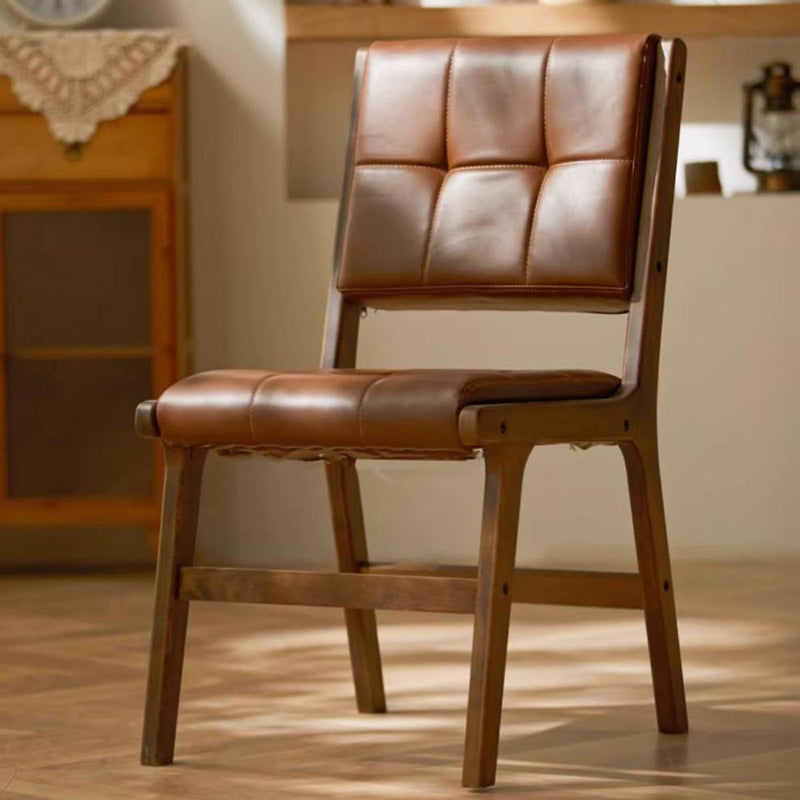Chaise de salle à manger carrée traditionnelle en cuir PU vintage et bois avec dossier pour salle à manger 