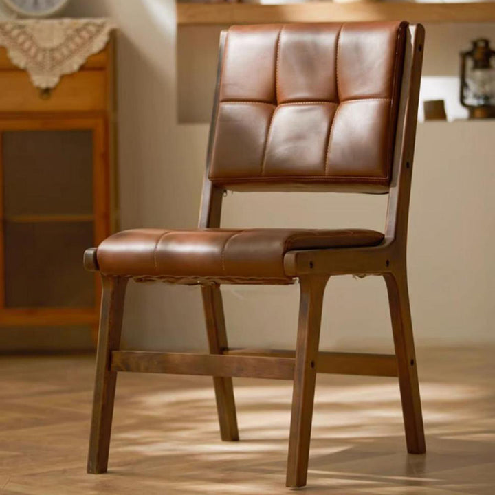 Chaise de salle à manger carrée traditionnelle en cuir PU vintage et bois avec dossier pour salle à manger 