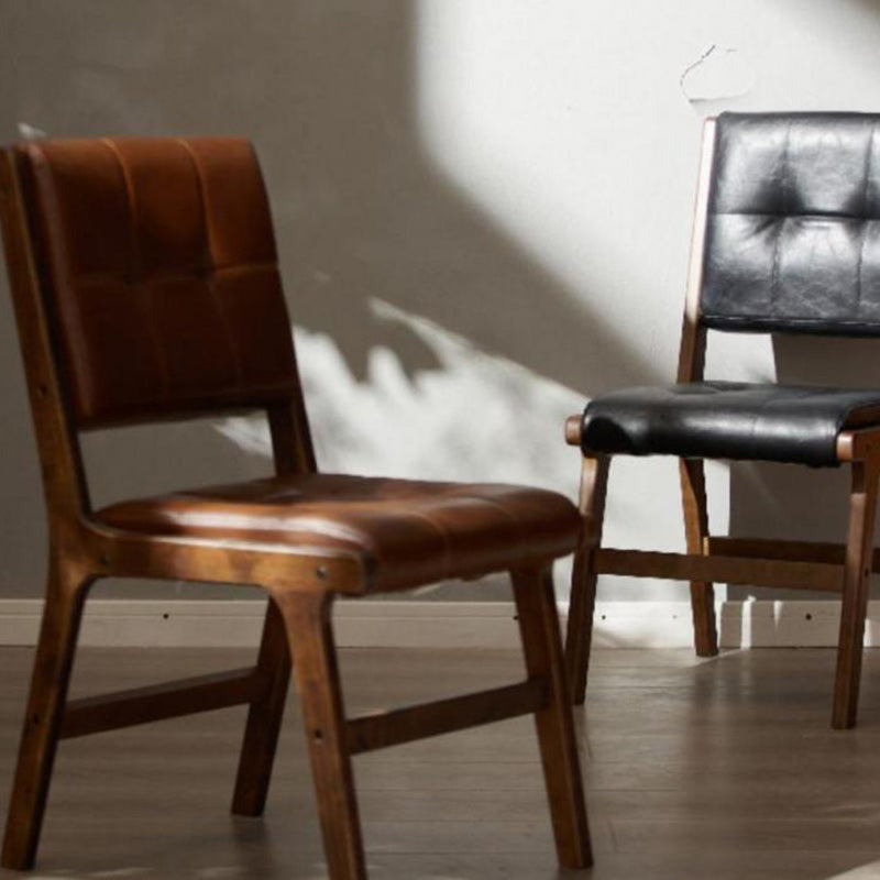 Chaise de salle à manger carrée traditionnelle en cuir PU vintage et bois avec dossier pour salle à manger 