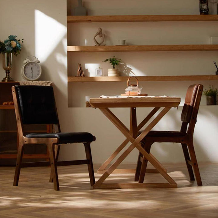Traditioneller Vintage PU Leder & Holz Esszimmerstuhl mit Rückenlehne für Esszimmer 