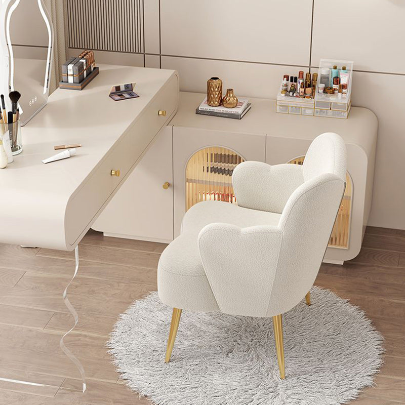 Contemporary Nordic Lambswool & Metal Curved Back Vanity Stool For Bedroom