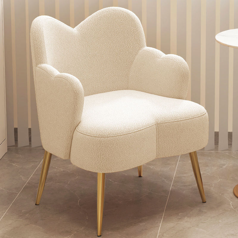 Contemporary Nordic Lambswool & Metal Curved Back Vanity Stool For Bedroom