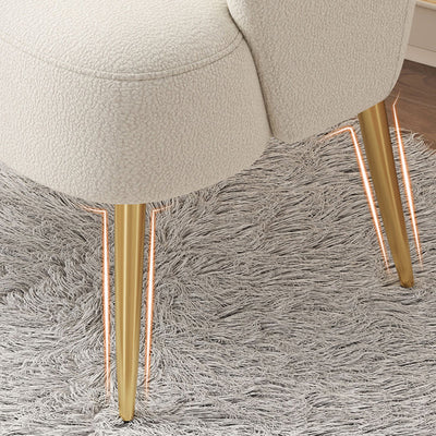 Contemporary Nordic Lambswool & Metal Curved Back Vanity Stool For Bedroom