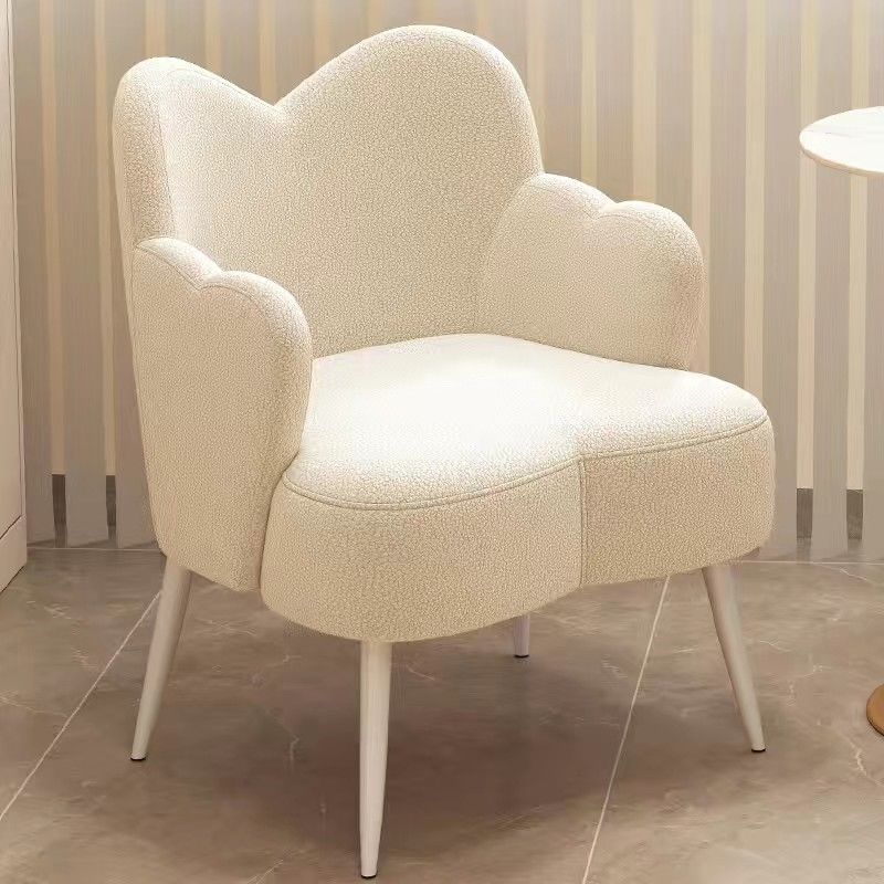 Contemporary Nordic Lambswool & Metal Curved Back Vanity Stool For Bedroom