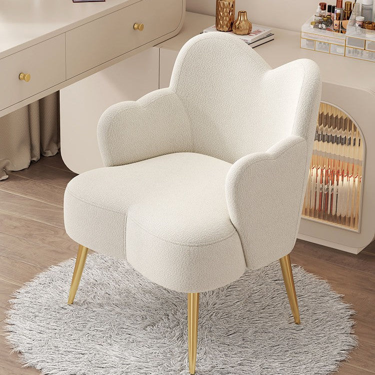 Contemporary Nordic Lambswool & Metal Curved Back Vanity Stool For Bedroom