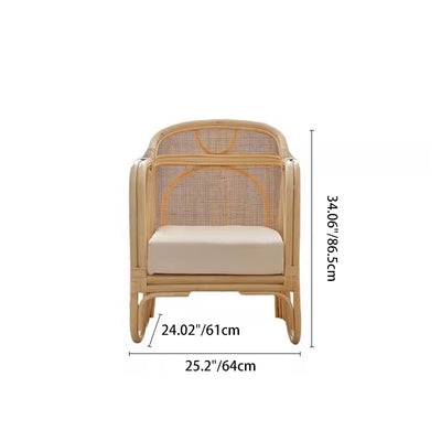 Traditional Japanese Solid Wood & Rattan Square Sofa With Armrest And Backrest For Living Room