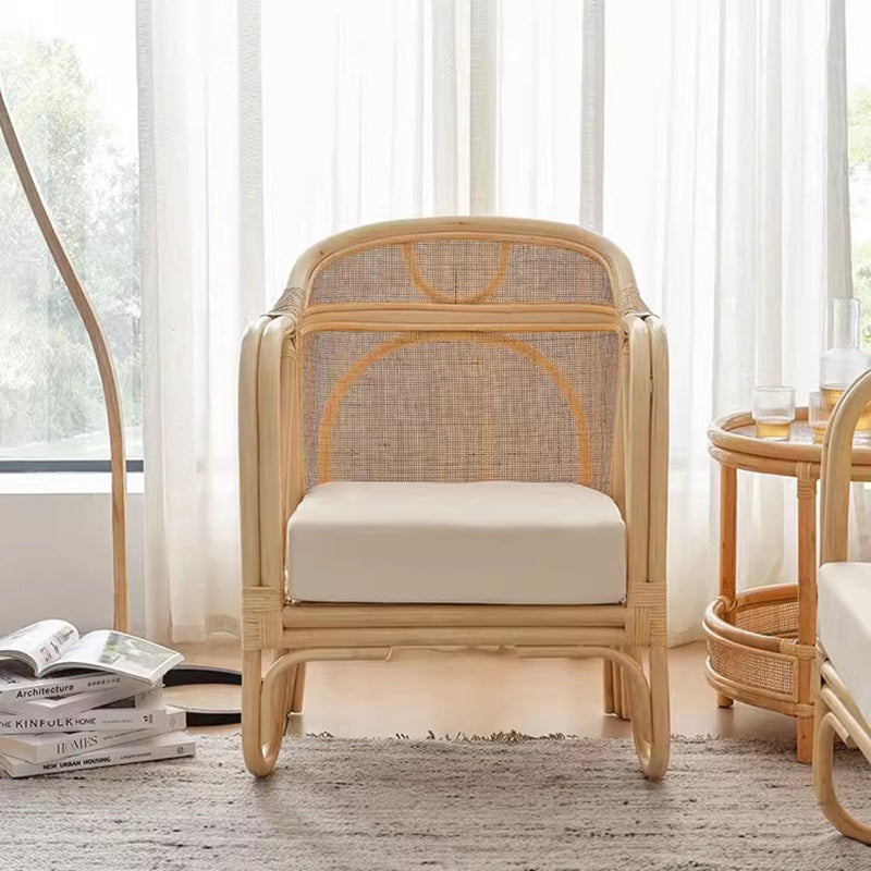 Traditional Japanese Solid Wood & Rattan Square Sofa With Armrest And Backrest For Living Room