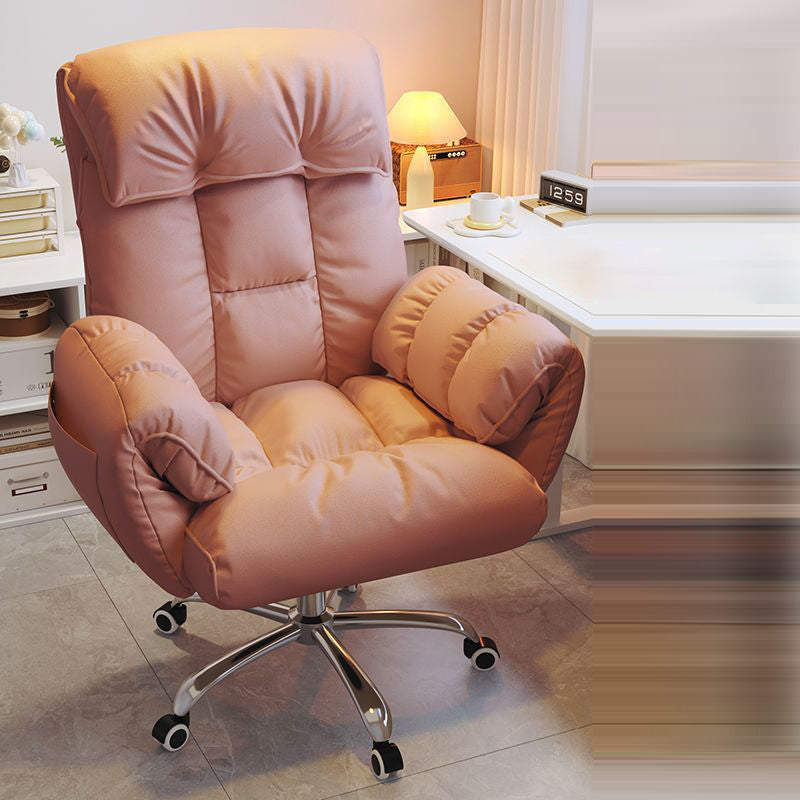 Modern Minimalist Fabric & Stainless Steel Square Seat Desk Chair With Adjustable Backrest & Swivel Base For Home Office