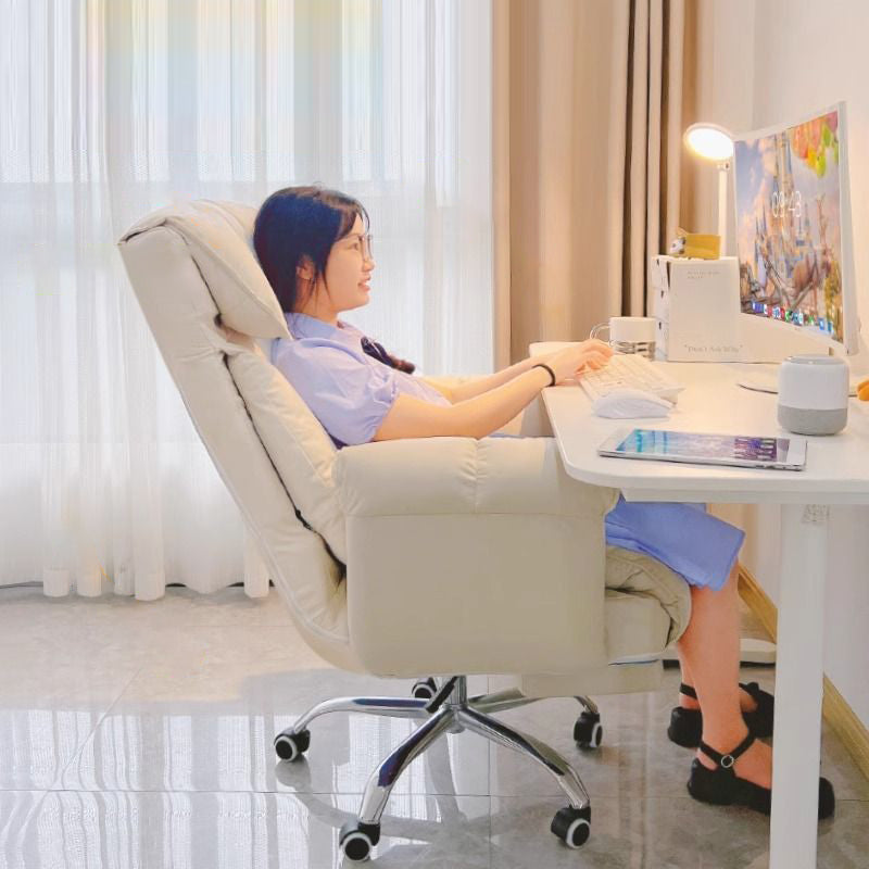 Modern Minimalist Fabric & Stainless Steel Square Seat Desk Chair With Adjustable Backrest & Swivel Base For Home Office
