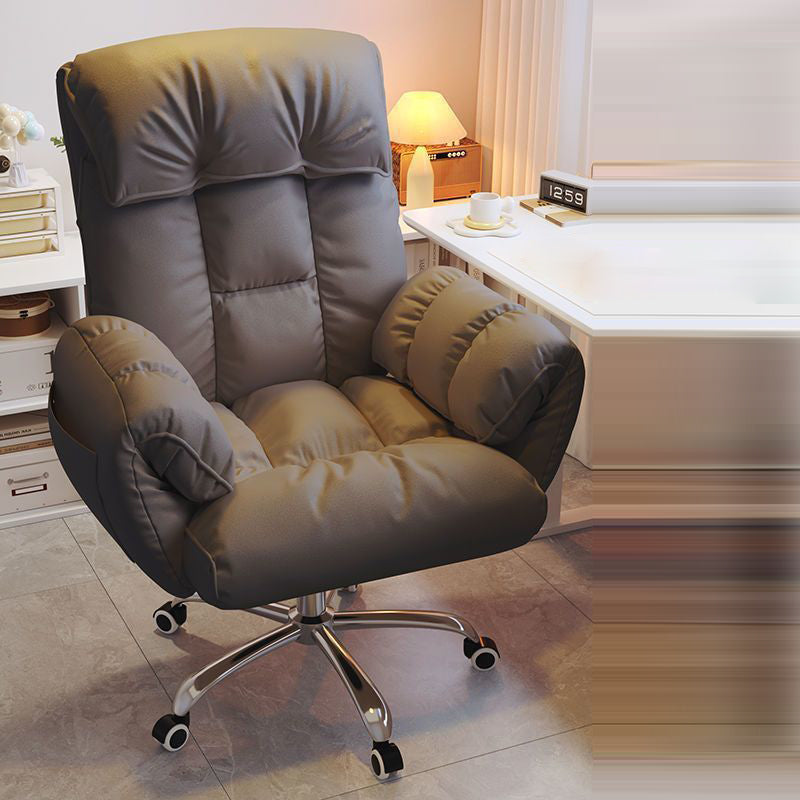 Modern Minimalist Fabric & Stainless Steel Square Seat Desk Chair With Adjustable Backrest & Swivel Base For Home Office