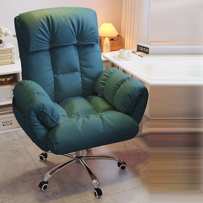 Modern Minimalist Fabric & Stainless Steel Square Seat Desk Chair With Adjustable Backrest & Swivel Base For Home Office