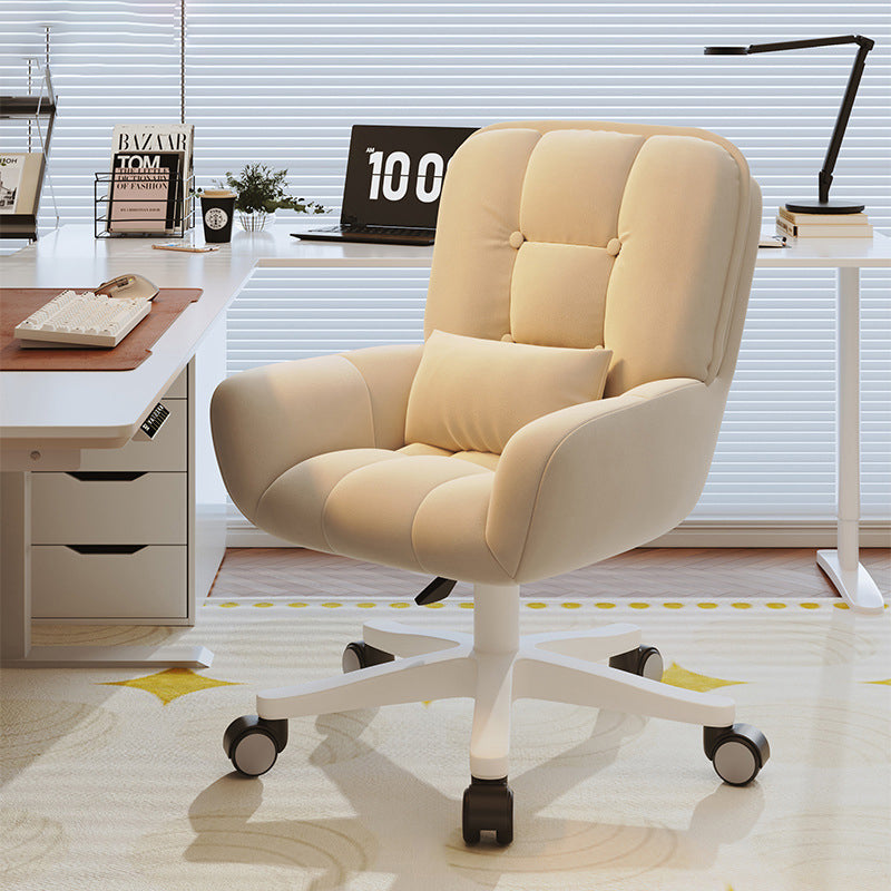 Modern Minimalist Velvet Leather & Nylon Square Desk Chair With Adjustable Height For Home Office
