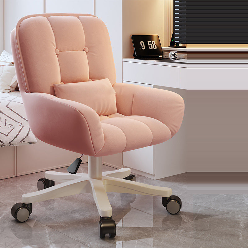 Modern Minimalist Velvet Leather & Nylon Square Desk Chair With Adjustable Height For Home Office