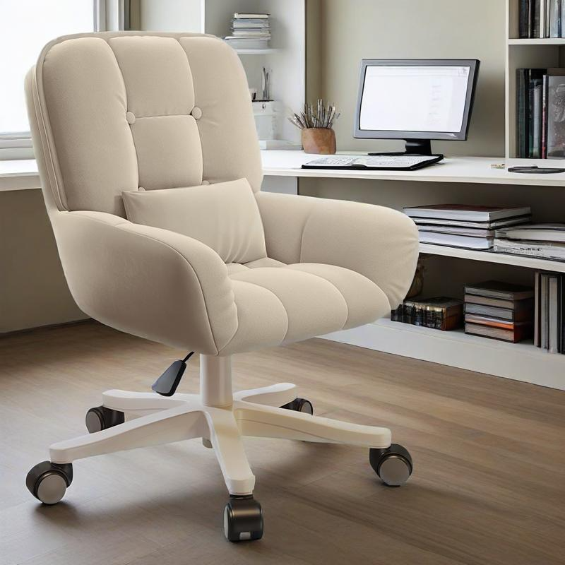 Modern Minimalist Velvet Leather & Nylon Square Desk Chair With Adjustable Height For Home Office